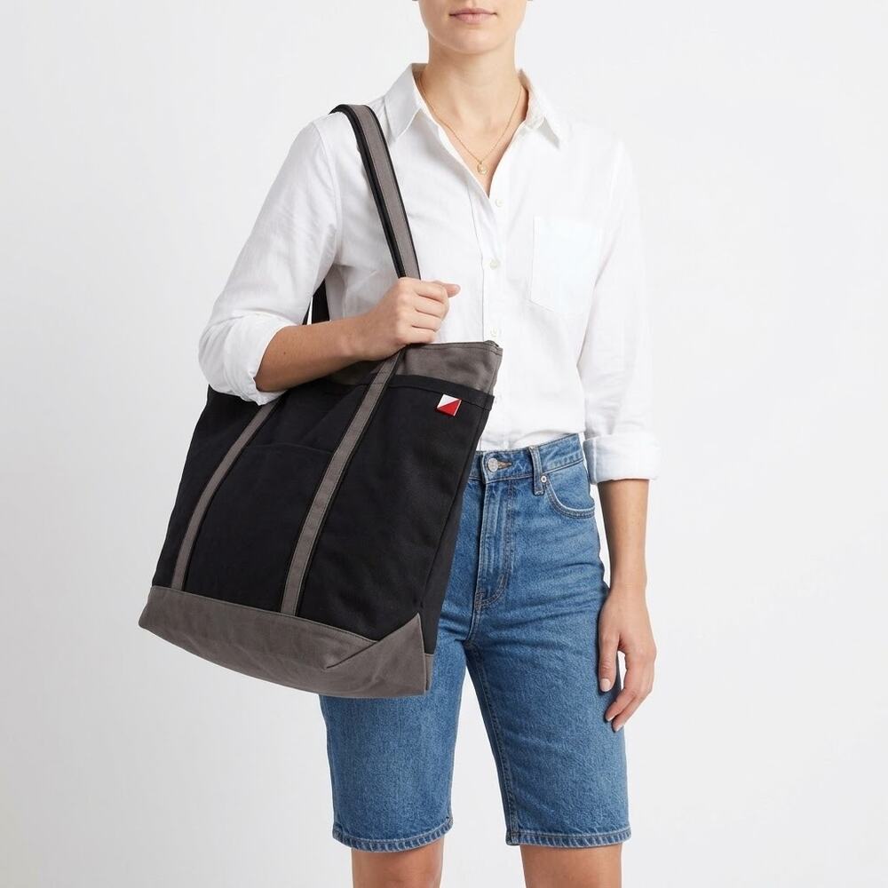 ShoreBags Canvas Boat Classic Tote Bag Gray Black NWT Preppy Nautical Cotton NEW